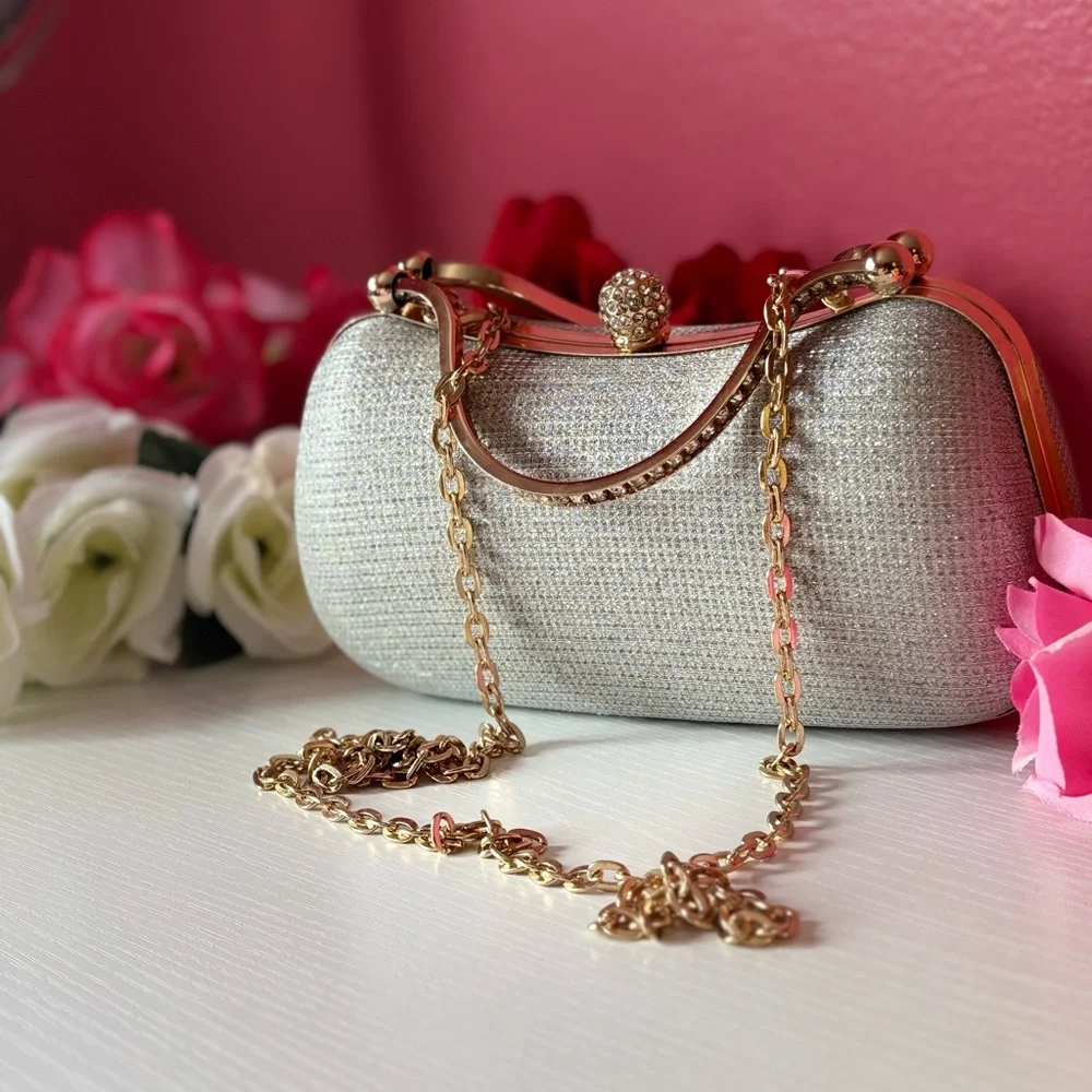 Shimmering Silver and Pink Wristlet with Gold Chain - Picture 3 of 5